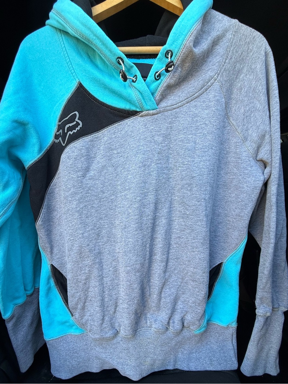 Fox Racing Colorblock Hoodie Hooded Seeatshirt Grey Blue Women’s size Medium